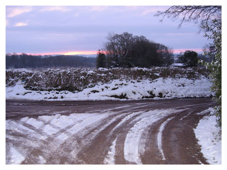 The drive covered in Snow at Lamrim Buddhist Centre